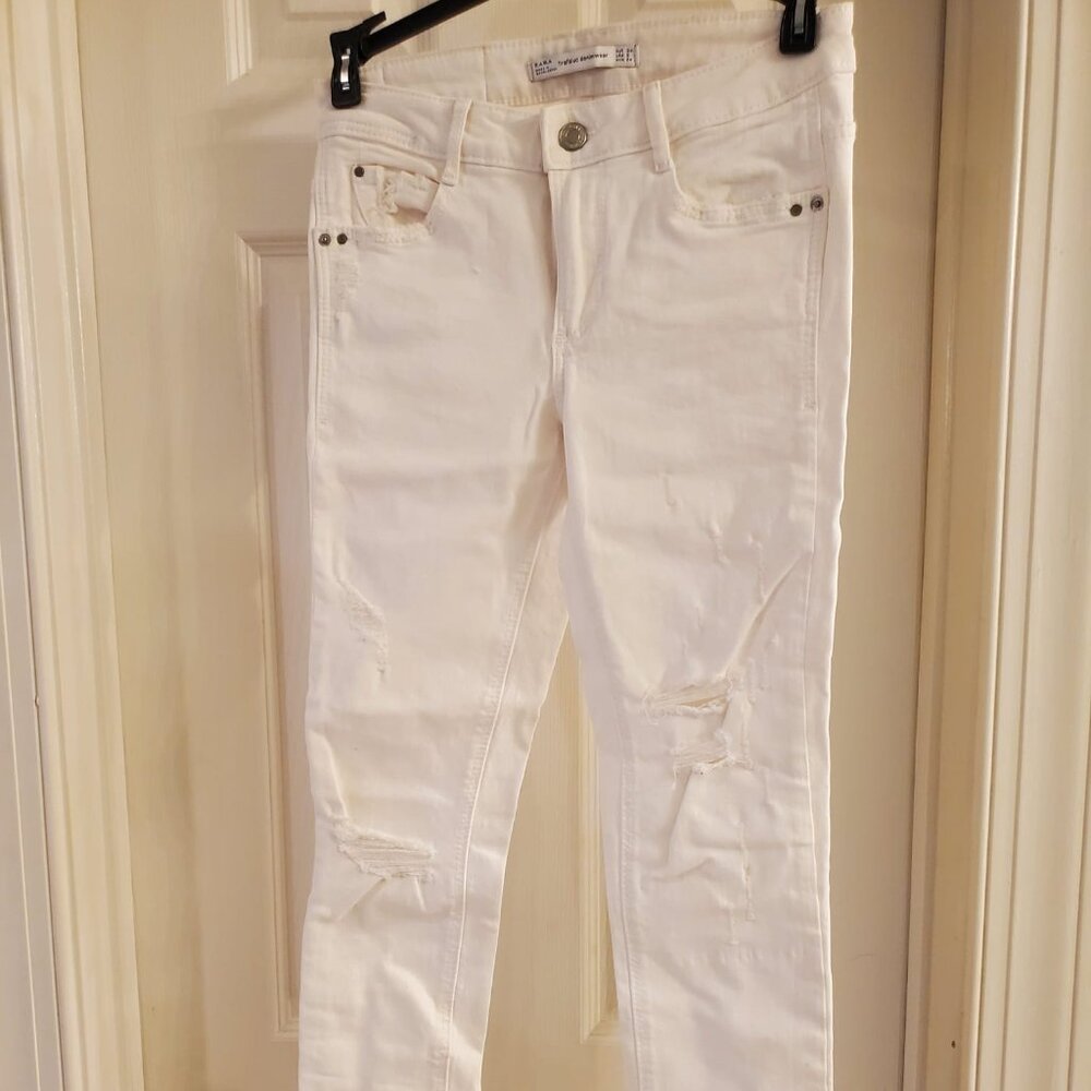 Zara white distressed jeans